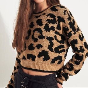 Cropped Leopard Print Knitted Sweater